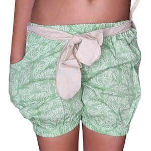 Sado NWT 100% cotton green flor de lis belted shorts summer, spring pockets sz 8